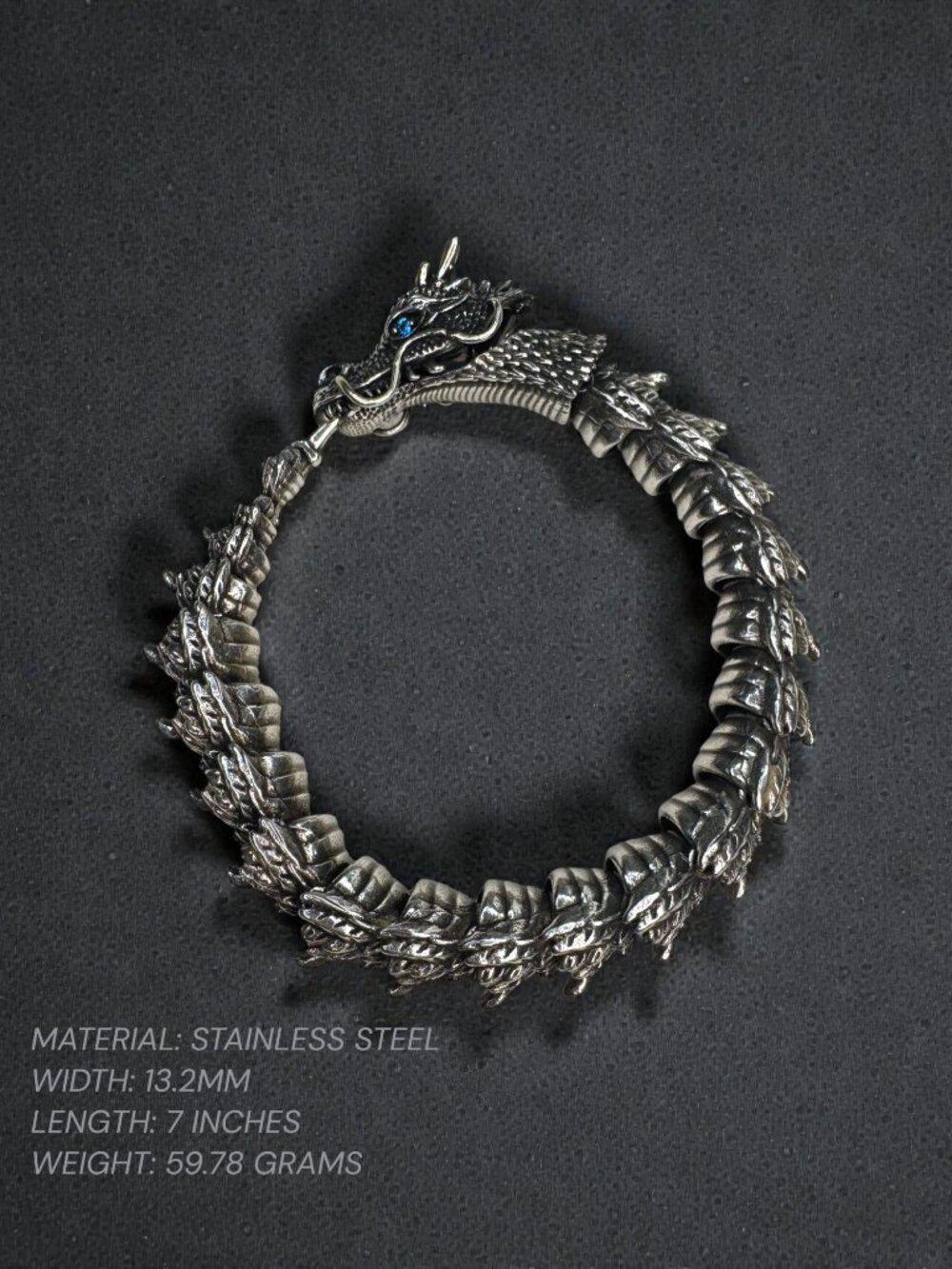 Dragon Stainless Steel Bracelet Blue Crystal Eyes Biker Link 2000s